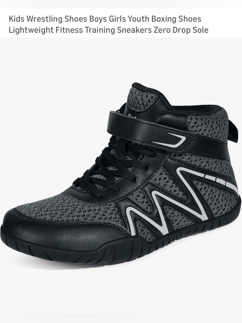 Kids Wrestling Shoes - Black and Gray Lightweight Training Sneakers